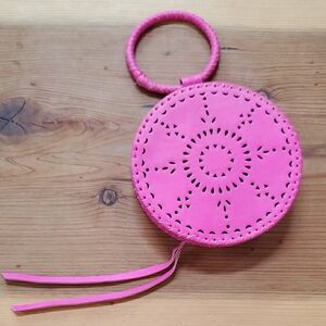 Anthropologie Cleobella Mexicana Leather Round Clutch Wristlet Purse